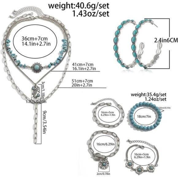 16 Pcs Western Jewelry for Women Bohemian Set, Boho Pendant Long Choker, Faux - Picture 3 of 7